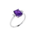 Minimalist Emerald-Cut Amethyst Ring with Elegant Diamond Side Accents in 18K White Gold (2.4ct)