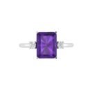 Minimalist Emerald-Cut Amethyst Ring with Elegant Diamond Side Accents in 18K White Gold (2.4ct)