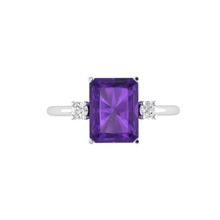 Minimalist Emerald-Cut Amethyst Ring with Elegant Diamond Side Accents in 18K White Gold (2.4ct)