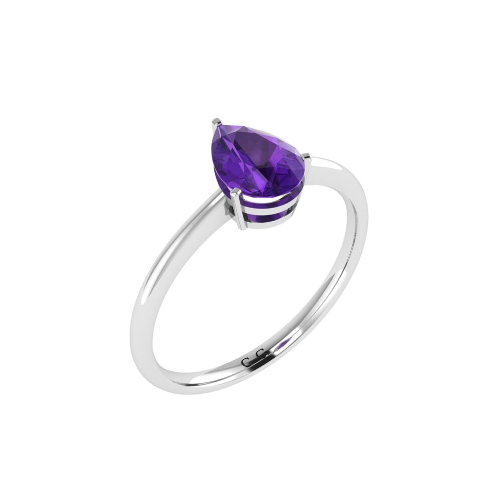 Minimalist Pear Amethyst Ring in 18K White Gold (2.4ct)