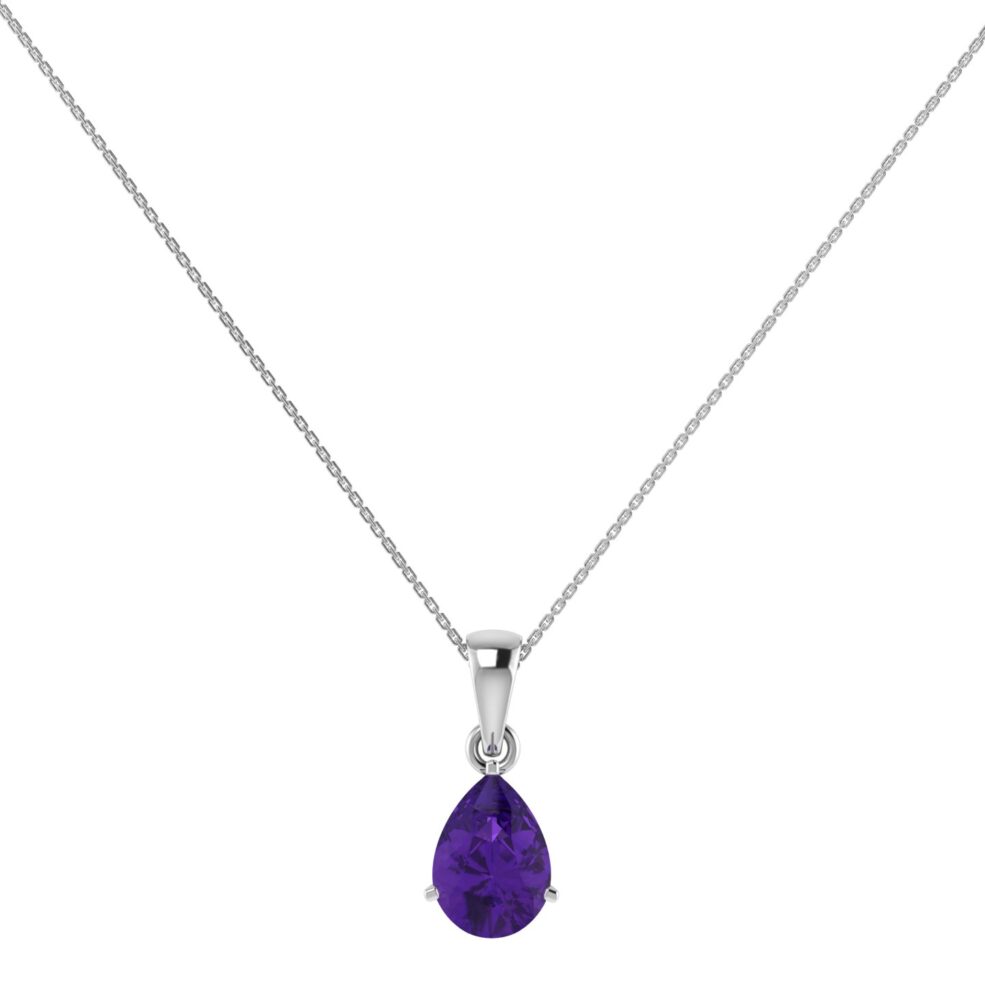 Minimalist Pear Amethyst Pendant in 18K White Gold (2.4ct)