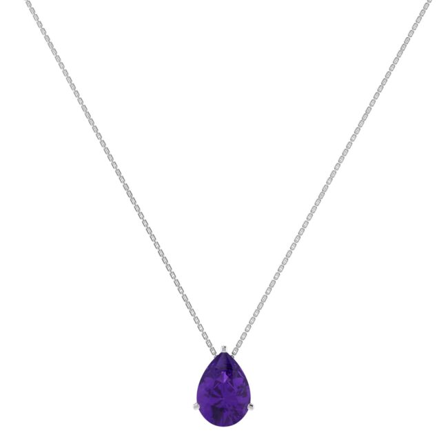 Minimalist Pear Amethyst Necklace in 18K White Gold (2.4ct)