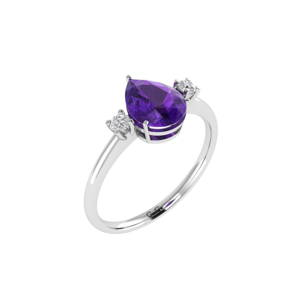 Minimalist Pear Amethyst and Sparkling Diamond Ring in 18K White Gold (2.4ct)