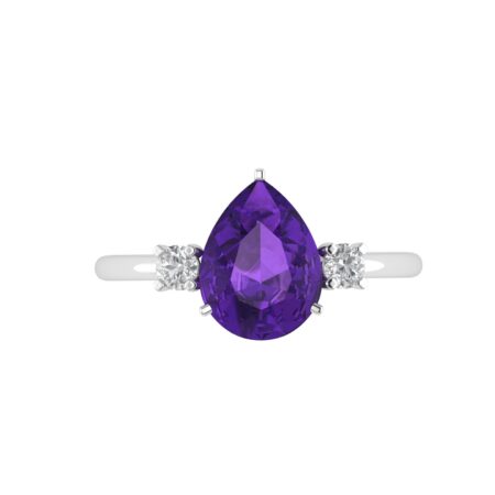 Minimalist Pear Amethyst and Sparkling Diamond Ring in 18K White Gold (2.4ct)