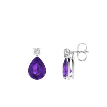Minimalist Pear Amethyst and Sparkling Diamond Earrings in 18K White Gold (4.8ct)
