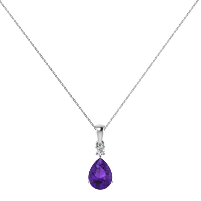 Minimalist Pear Amethyst and Sparkling Diamond Pendant in 18K White Gold (2.4ct)