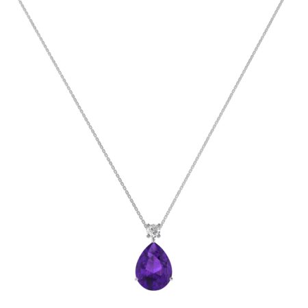 Minimalist Pear Amethyst and Sparkling Diamond Necklace in 18K White Gold (2.4ct)