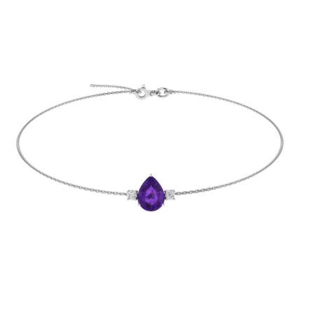 Minimalist Pear Amethyst and Sparkling Diamond Bracelet in 18K White Gold (2.4ct)