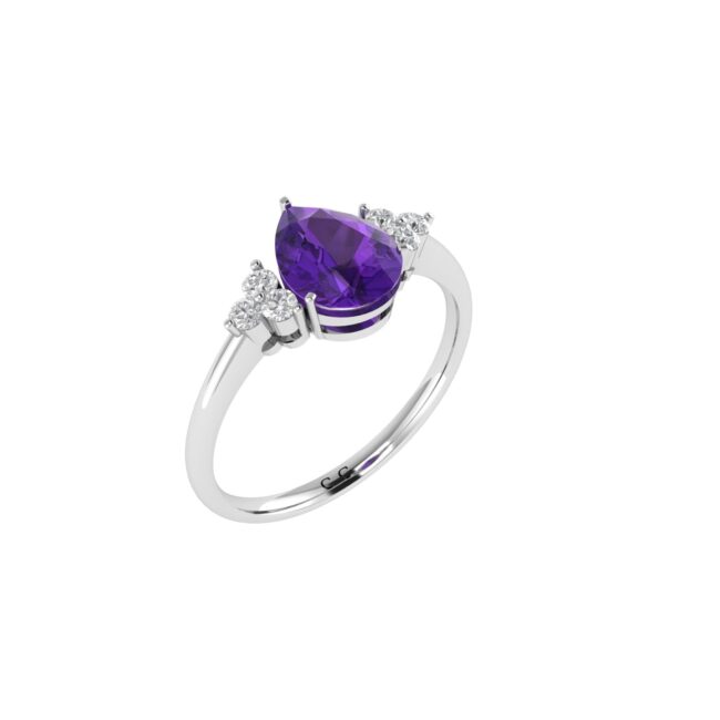 Minimalist Pear Amethyst and Sparkling Diamond Ring in 18K White Gold (2.4ct)