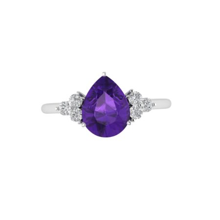 Minimalist Pear Amethyst and Sparkling Diamond Ring in 18K White Gold (2.4ct)