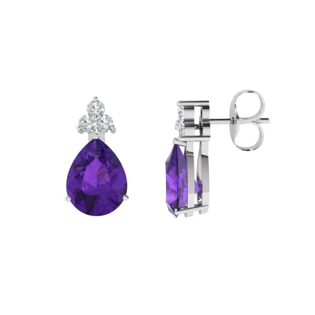 Minimalist Pear Amethyst and Sparkling Diamond Earrings in 18K White Gold (4.8ct)