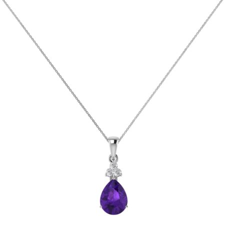 Minimalist Pear Amethyst and Sparkling Diamond Pendant in 18K White Gold (2.4ct)