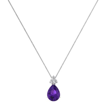 Minimalist Pear Amethyst and Sparkling Diamond Necklace in 18K White Gold (2.4ct)