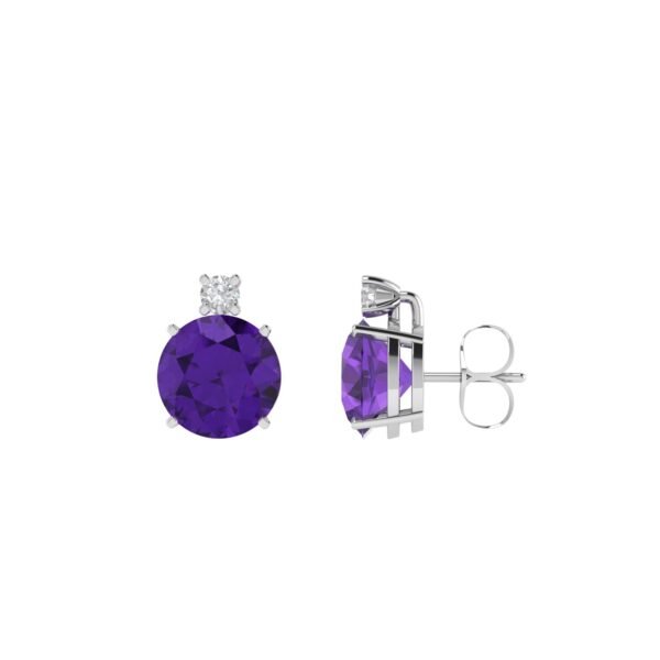 Diamond Accent Round Amethyst Earrings in 18k Gold