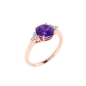 Celestial Amethyst Symphony Ring with Triple Diamond Flourish in 18K Gold