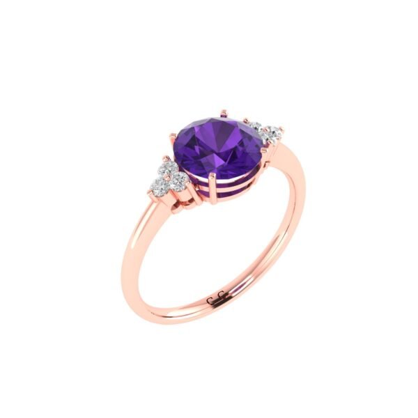 Celestial Amethyst Symphony Ring with Triple Diamond Flourish in 18K Gold - Image 2