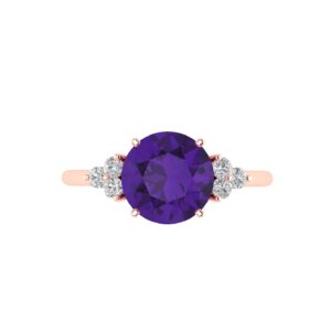 Celestial Amethyst Symphony Ring with Triple Diamond Flourish in 18K Gold
