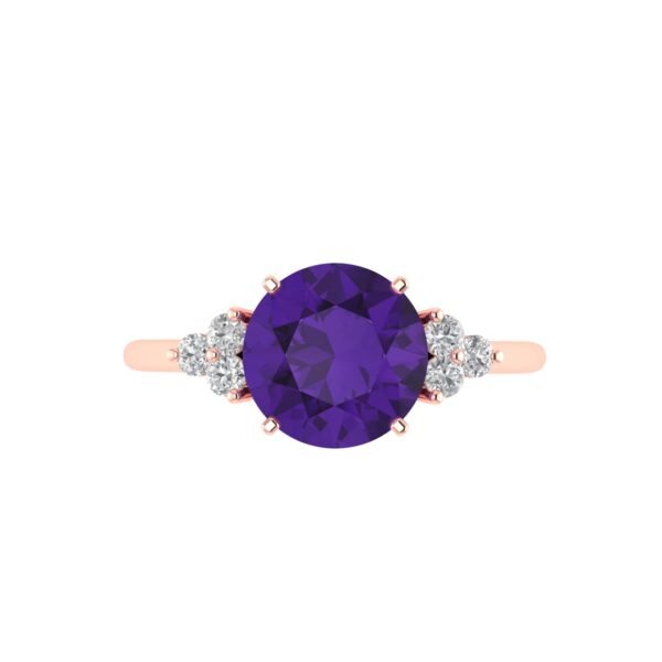 Celestial Amethyst Symphony Ring with Triple Diamond Flourish in 18K Gold