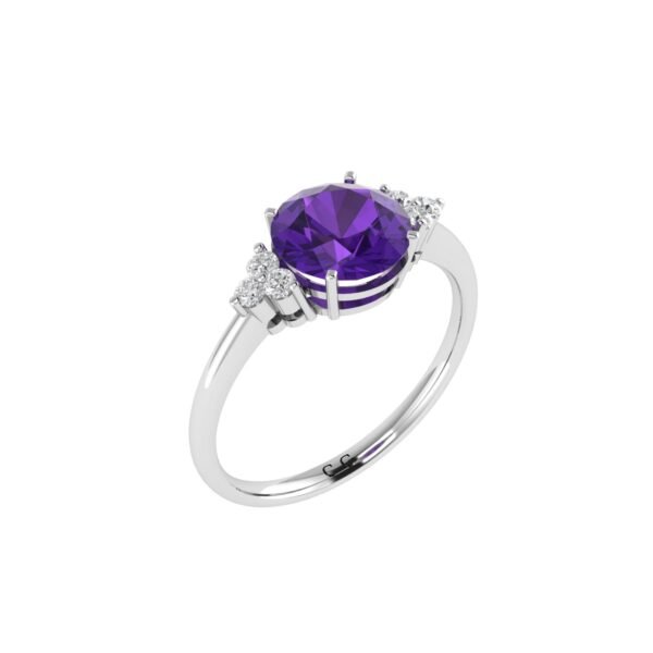 Celestial Amethyst Symphony Ring with Triple Diamond Flourish in 18K Gold
