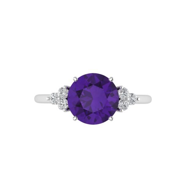 Celestial Amethyst Symphony Ring with Triple Diamond Flourish in 18K Gold