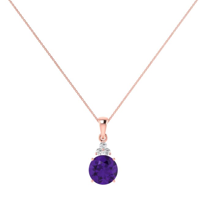 Trilogy Sparkle Amethyst Pendant with Diamond Trio in 18K Gold