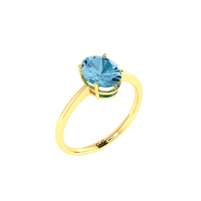 Minimalist Oval Blue Topaz Ring in 18K Yellow Gold (3.5ct)