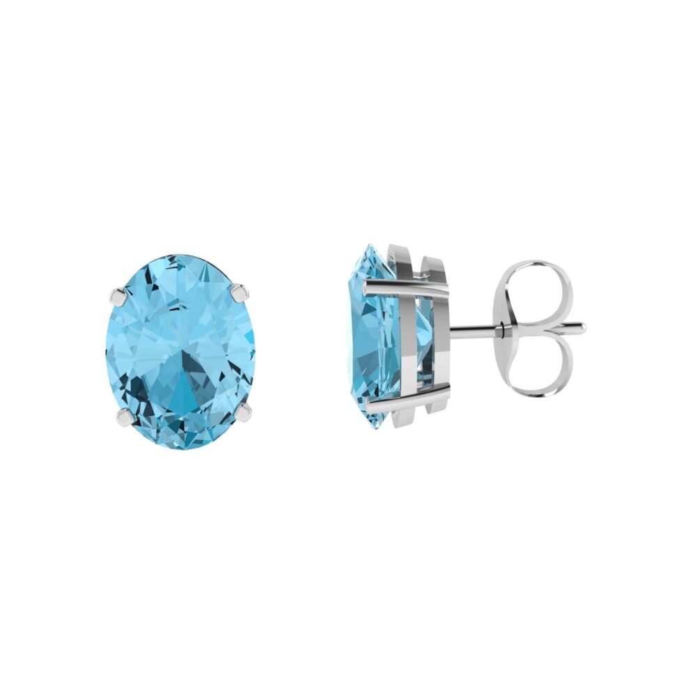 Minimalist Oval Blue Topaz Earrings in 18K White Gold (7ct)