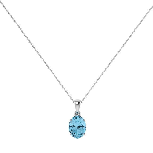 Minimalist Oval Blue Topaz Pendant in 18K White Gold (3.5ct)