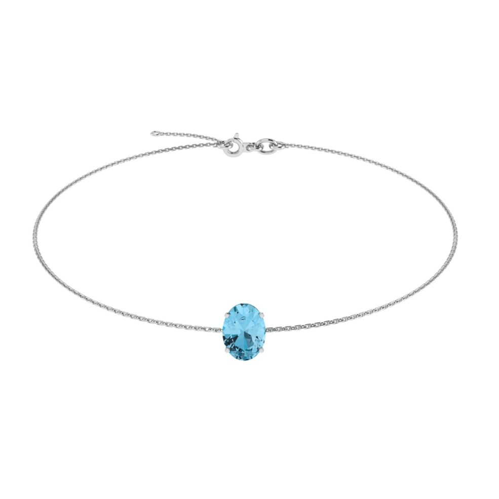 Minimalist Oval Blue Topaz Bracelet in 18K White Gold (3.5ct)