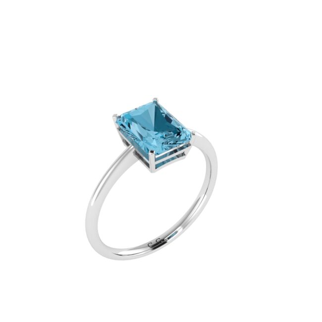 Minimalist Emerald-Cut Blue Topaz Ring in 18K White Gold (3.5ct)