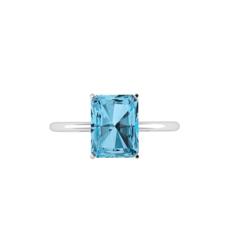 Minimalist Emerald-Cut Blue Topaz Ring in 18K White Gold (3.5ct)