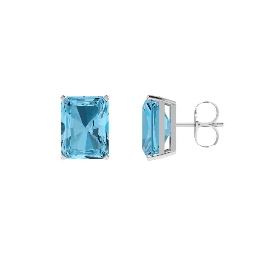 Minimalist Emerald-Cut Blue Topaz Earrings in 18K White Gold (7ct)