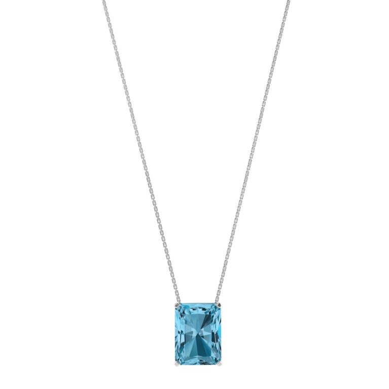 Minimalist Emerald-Cut Blue Topaz Necklace in 18K White Gold (3.5ct)