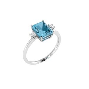 Minimalist Emerald-Cut Blue Topaz Ring with Elegant Diamond Side Accents in 18K White Gold (3.5ct)