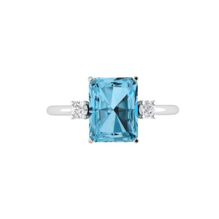 Minimalist Emerald-Cut Blue Topaz Ring with Elegant Diamond Side Accents in 18K White Gold (3.5ct)