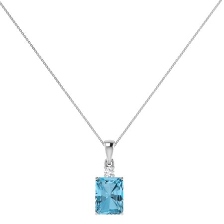 Minimalist Emerald-Cut Blue Topaz Pendant with Elegant Diamond Side Accents in 18K White Gold (3.5ct)