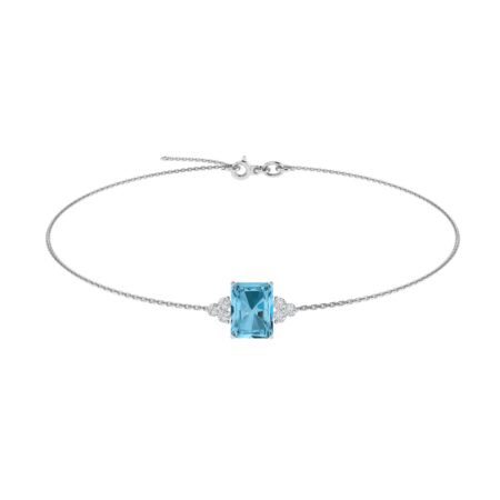 Trio Minimalist Emerald-Cut Blue Topaz Bracelet with Elegant Diamond Side Accents in 18K White Gold (3.5ct)