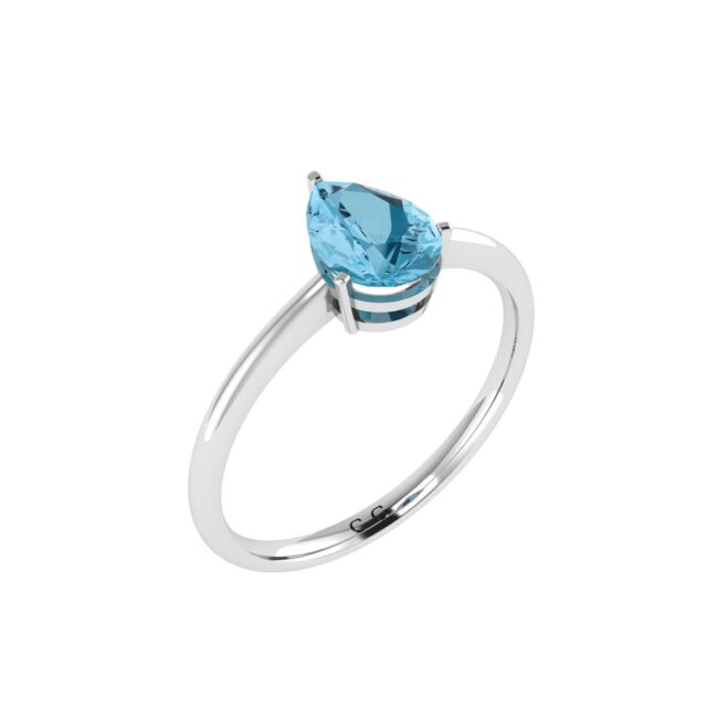 Minimalist Pear Blue Topaz Ring in 18K White Gold (3.5ct)