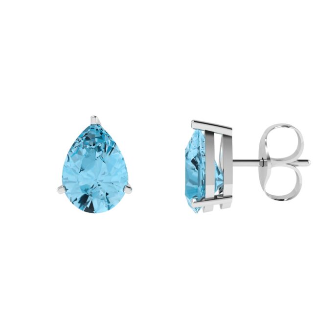 Minimalist Pear Blue Topaz Earrings in 18K White Gold (7ct)