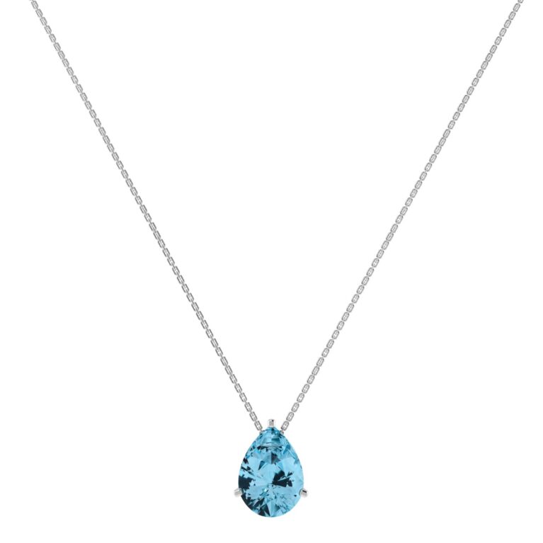 Minimalist Pear Blue Topaz Necklace in 18K White Gold (3.5ct)