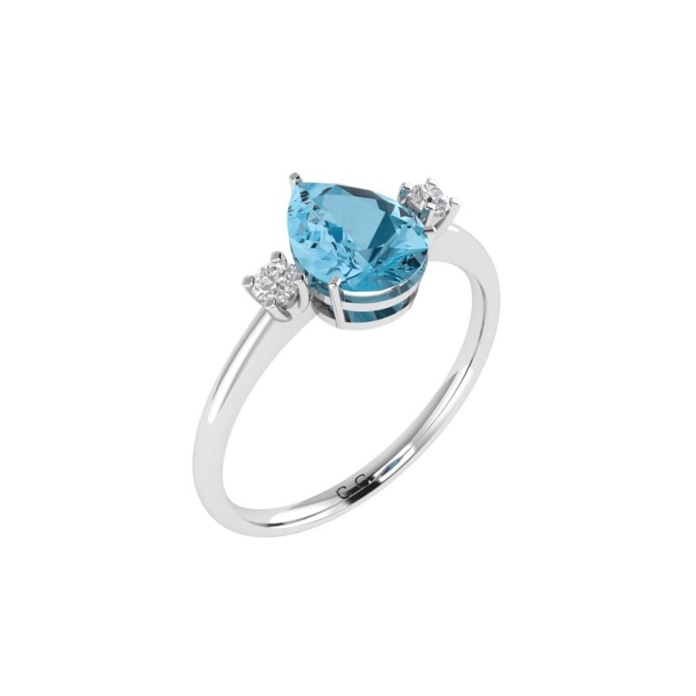 Minimalist Pear Blue Topaz and Sparkling Diamond Ring in 18K White Gold (3.5ct)