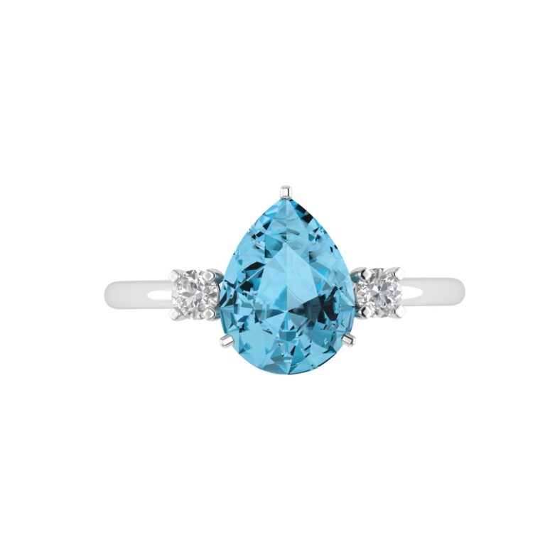 Minimalist Pear Blue Topaz and Sparkling Diamond Ring in 18K White Gold (3.5ct)
