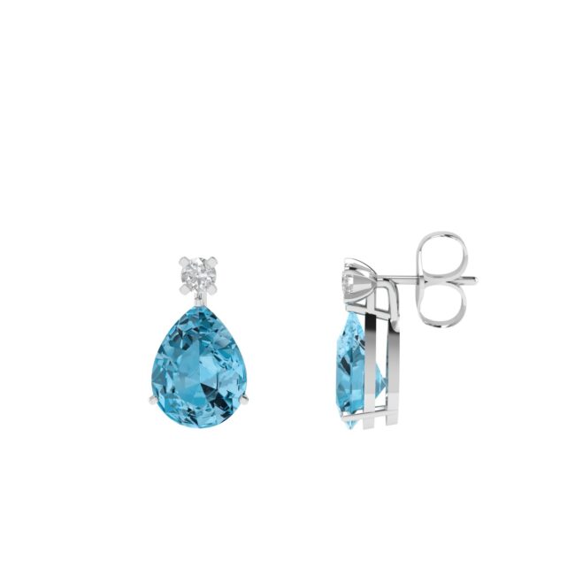 Minimalist Pear Blue Topaz and Sparkling Diamond Earrings in 18K White Gold (7ct)