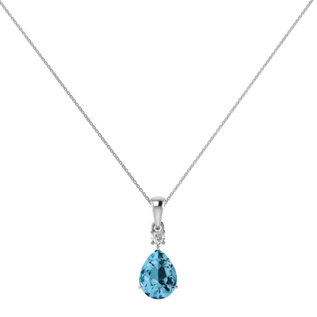 Minimalist Pear Blue Topaz and Sparkling Diamond Pendant in 18K White Gold (3.5ct)