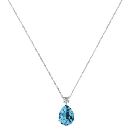 Minimalist Pear Blue Topaz and Sparkling Diamond Necklace in 18K White Gold (3.5ct)