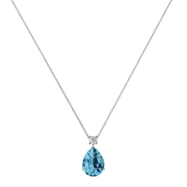 Minimalist Pear Blue Topaz and Sparkling Diamond Necklace in 18K White Gold (3.5ct)