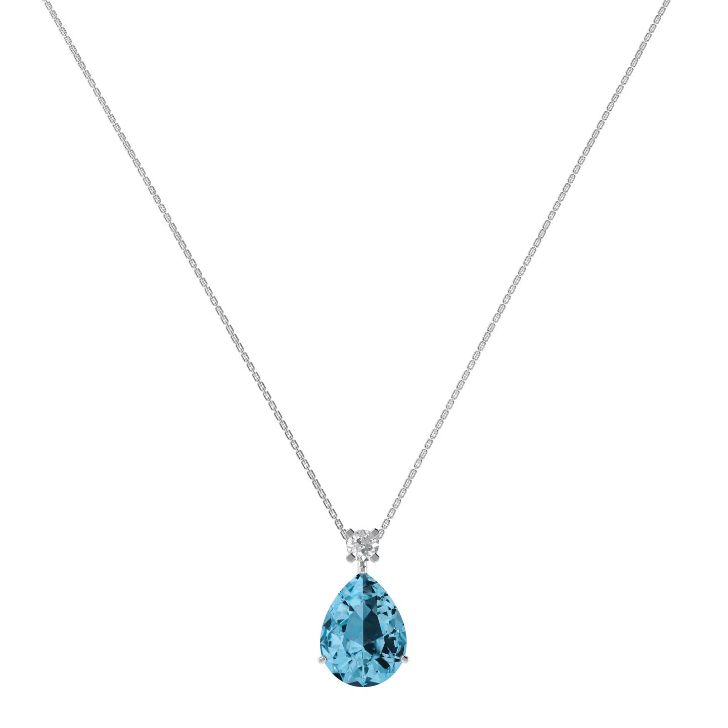 Minimalist Pear Blue Topaz and Sparkling Diamond Necklace in 18K White Gold (3.5ct)