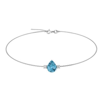 Minimalist Pear Blue Topaz and Sparkling Diamond Bracelet in 18K White Gold (3.5ct)