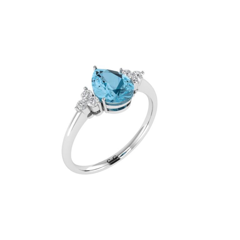 Minimalist Pear Blue Topaz and Sparkling Diamond Ring in 18K White Gold (3.5ct)