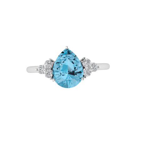Minimalist Pear Blue Topaz and Sparkling Diamond Ring in 18K White Gold (3.5ct)